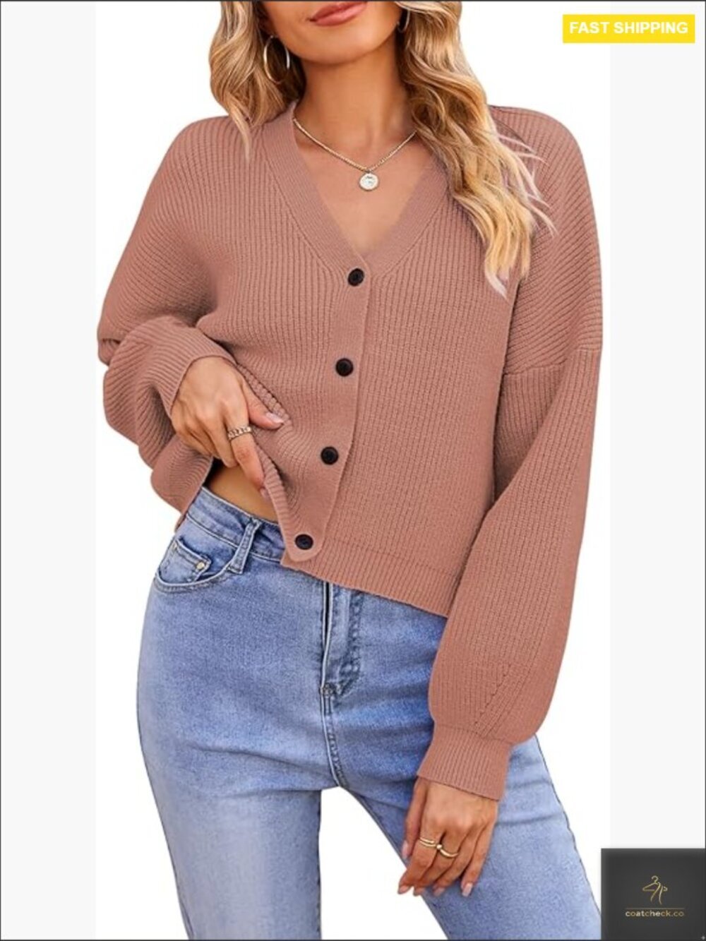 Cropped Cardigan Sweater Button V Neck Batwing Long Sleeve Ribbed Knit Y2K